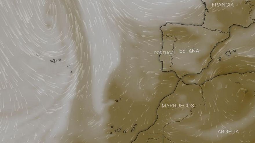 Previsión de calima este viernes en la Península y Canarias. / FOTO: WINDY