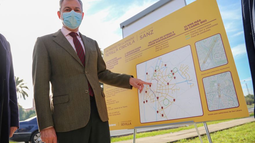 El candidato del PP a la Alcaldía de Sevilla, José Luis Sanz, presenta el proyecto 'Sevilla Circula'.