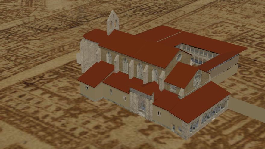 Recreación aérea del Monasterio de San Francisco donde se cree que fue enterrado Colón, en Valladolid.