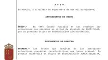Extracto del auto emitido por el Juzgado nº 2 de Murcia por el que se abren investigaciones contra la Consejería de Educación de Murcia por presunta prevaricación