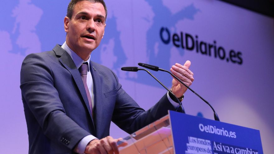 El presidente del Gobierno, Pedro Sánchez, durante la clausura del evento organizado por elDiario.es  'Los fondos europeos de recuperación: Así va a cambiar España'