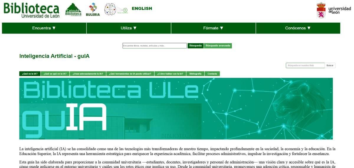 Captura de pantalla de la biblioteca de la IA de la Universidad de León.