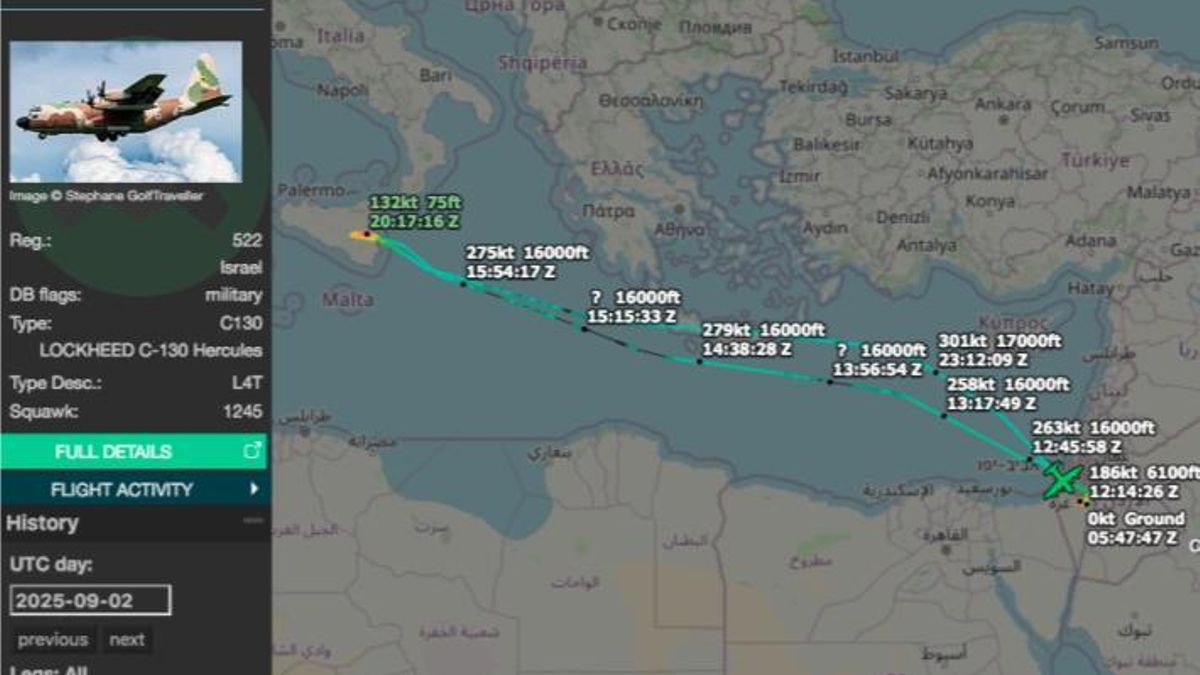 Vuelo de Israel a Sicilia el 2 de septiembre de 2025.