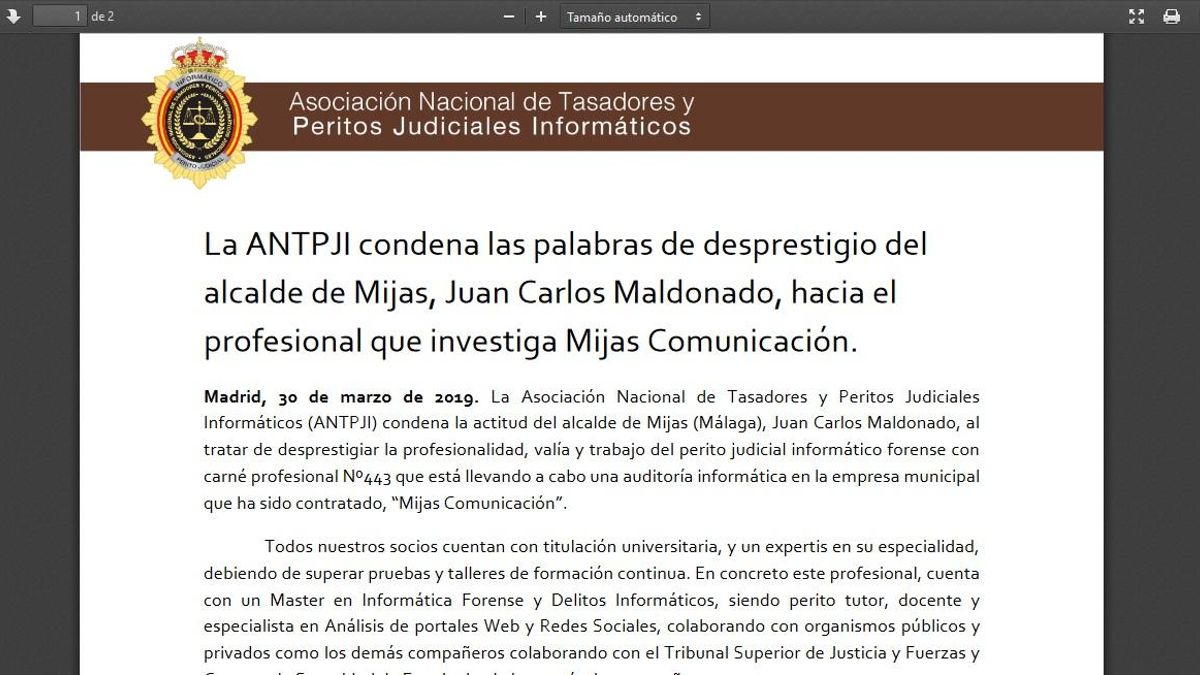 Documento de la Asociación de peritos judiciales informáticos