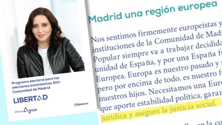Ayuso incluyó en su programa de 2021 la "justicia social" que ahora considera un "invento de la izquierda"