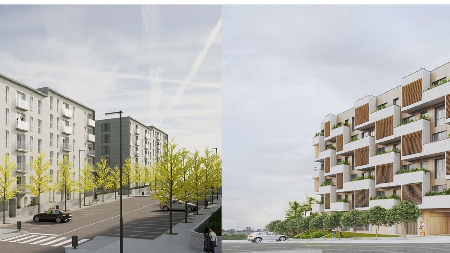 Infografía de los edificios de 40 y 32 VPO en el Sector 1, en El Alisal (Santander)