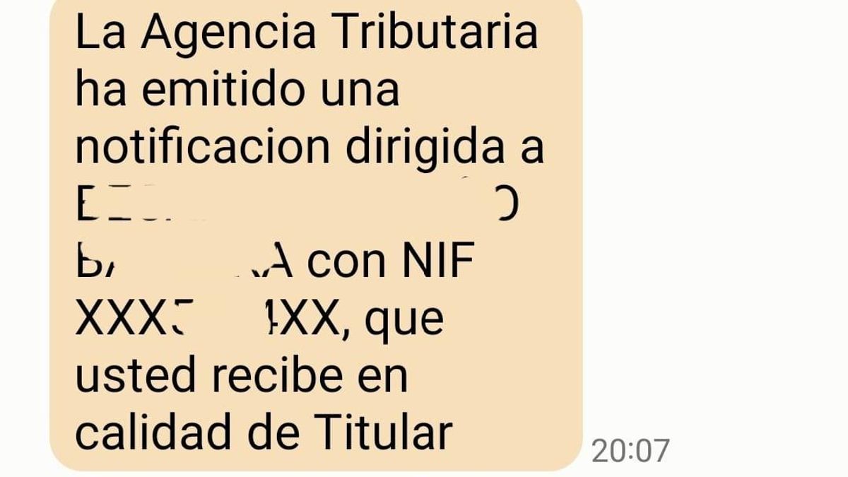 El aviso por SMS recibido a las 20:07 por una asturiana.