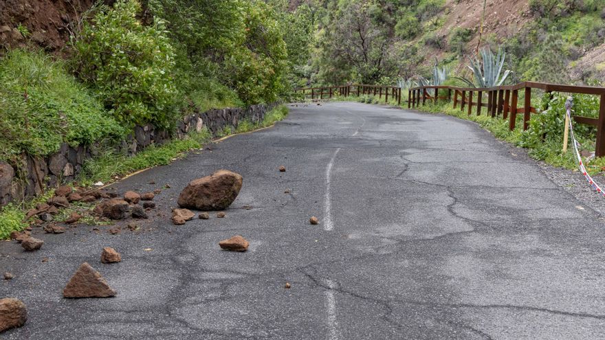 Desprendimientos en el barranco de Guayadeque, en Gran Canaria, por el paso de la borrasca Therese.