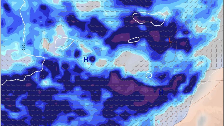 El frente atlántico que barrerá Canarias esta semana dejará lluvias en todas las islas