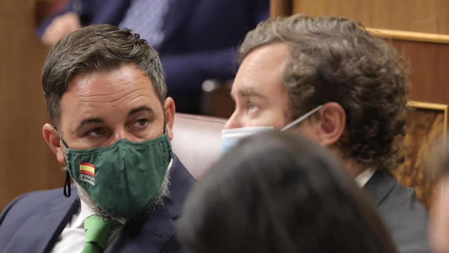 El líder de Vox, Santiago Abascal, en el pleno del Congreso