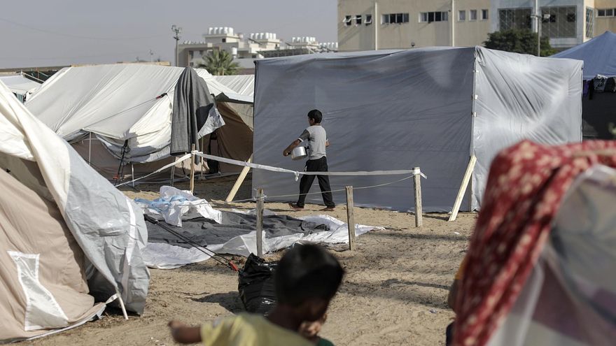Palestinians seek refuge on the grounds of UNRWA center at Khan Yunis camp