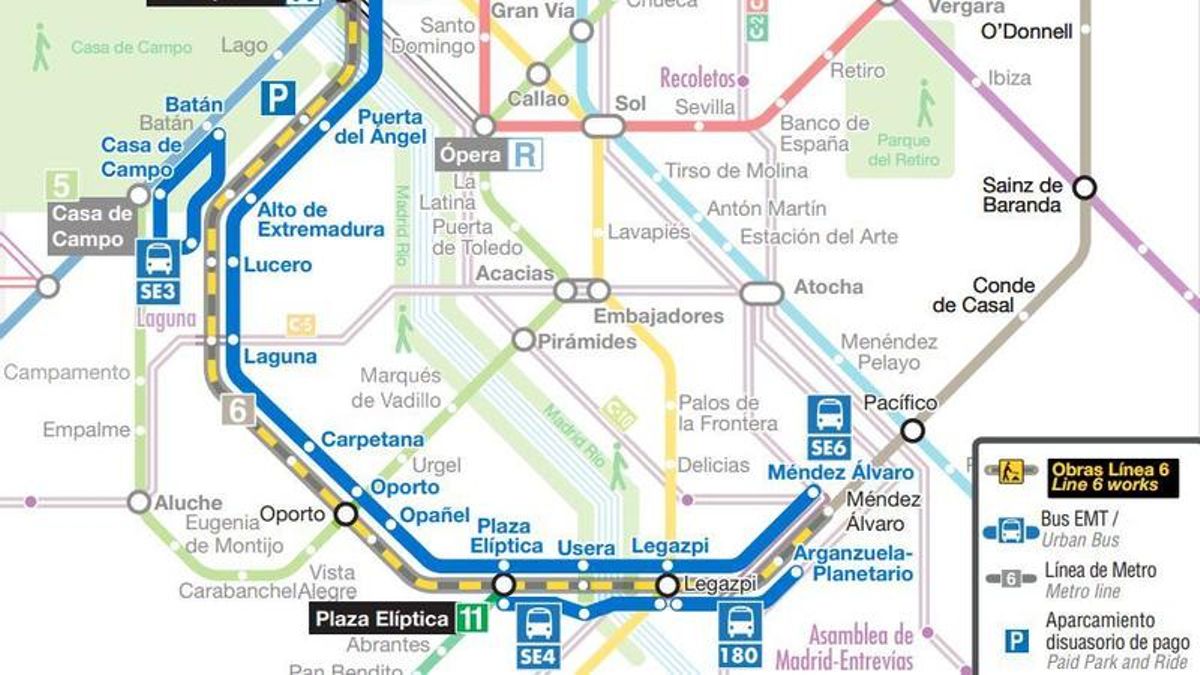 Parte de los servicios alternativos comunicados por el corte de la línea 6 de Metro
