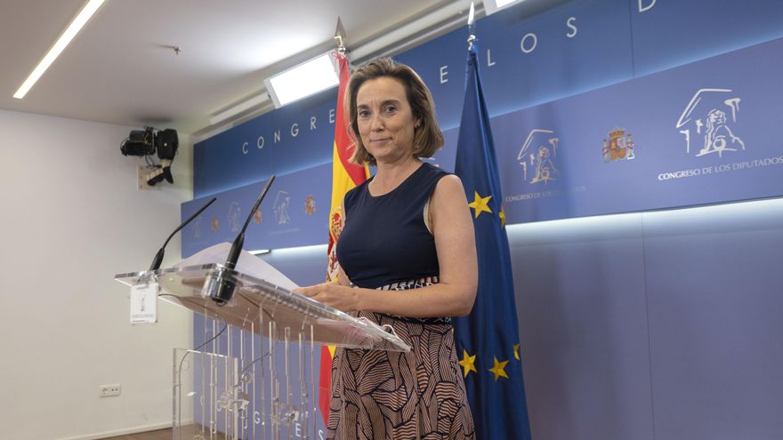 La portavoz del PP en el Congreso de los Diputados, Cuca Gamarra, interviene en una rueda de prensa de Portavoces, a 29 de junio de 2021, en la Sala Constitucional del Congreso de los Diputados, Madrid, (España).