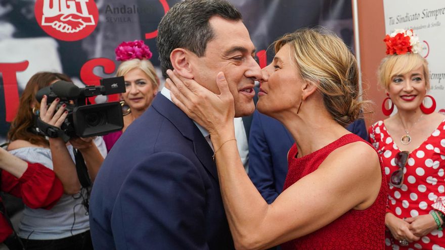 Afectuoso saludo entre Moreno y Díaz en la caseta de UGT