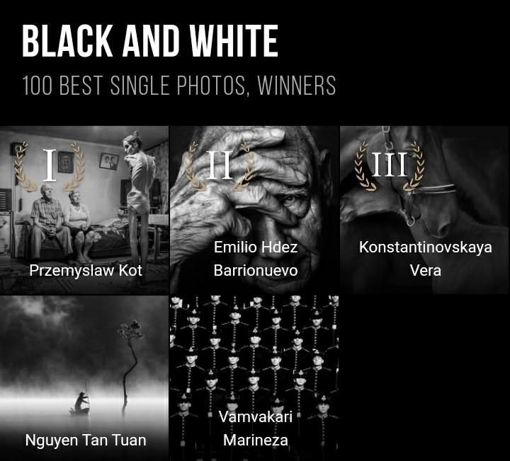 Cartel con las tres fotos premiada en la sección 'Black and White'