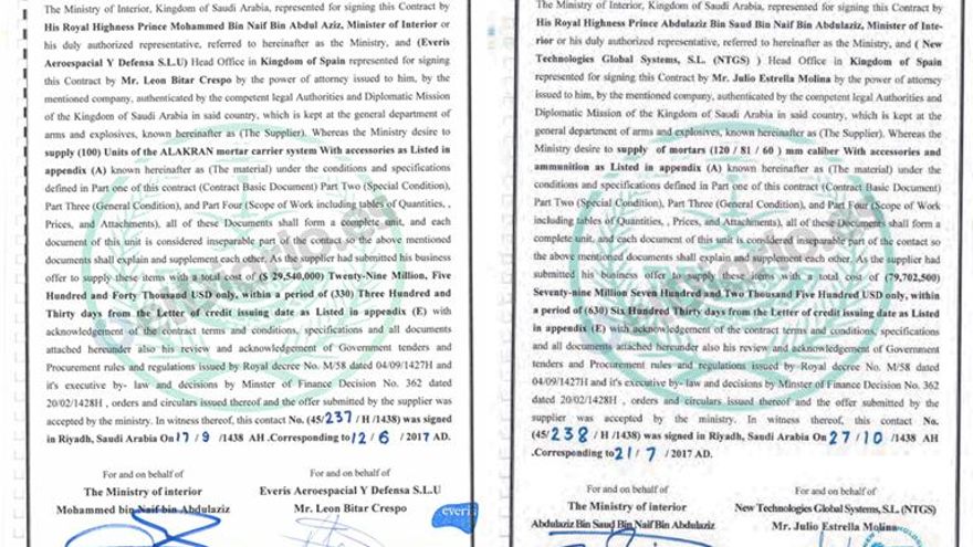 Extractos de los contratos firmados con pocas semanas de diferencia por Everis y NTGS con el ministro del Interior de Arabia Saudí.