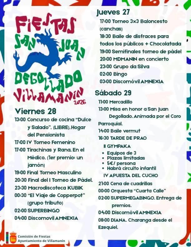 Programa de las Fiestas de San Juan Degollado de Villamanín.