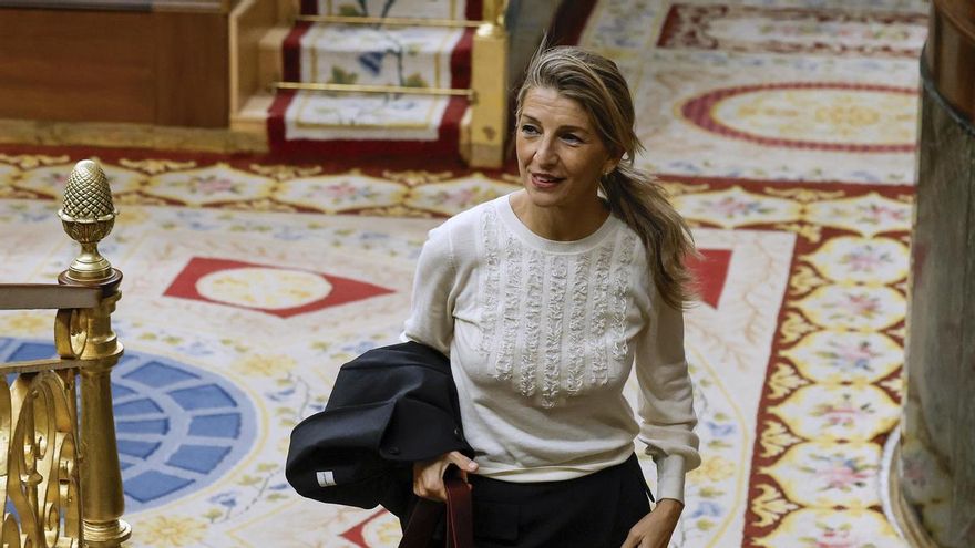 La vicepresidenta segunda y ministra de Trabajo, Yolanda Díaz, durante la sesión de control en el Congreso, este miércoles.