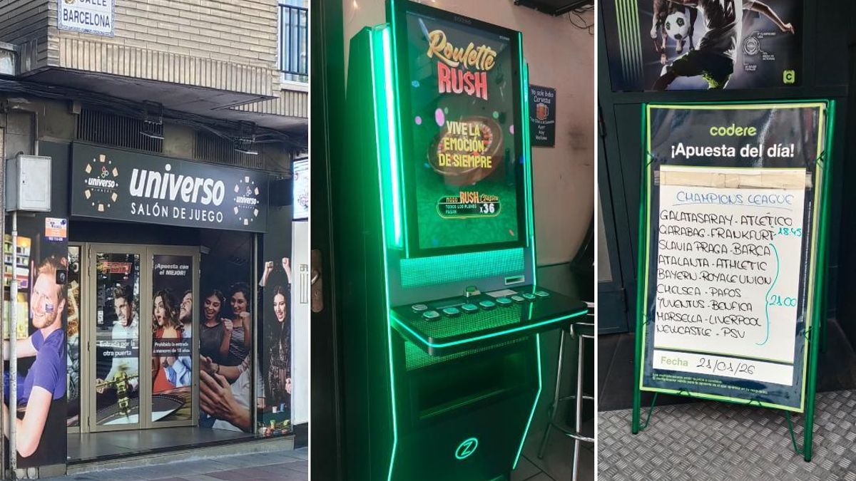 Tres ejemplos de locales de juego y de máquinas tragaperras con reclamos para los usuarios.