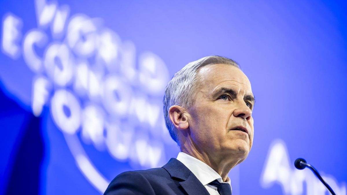 El primer ministro de Canadá, Mark Carney,  durante su discurso en el Foro Económico Mundial, que se celebra en Davos (Suiza).