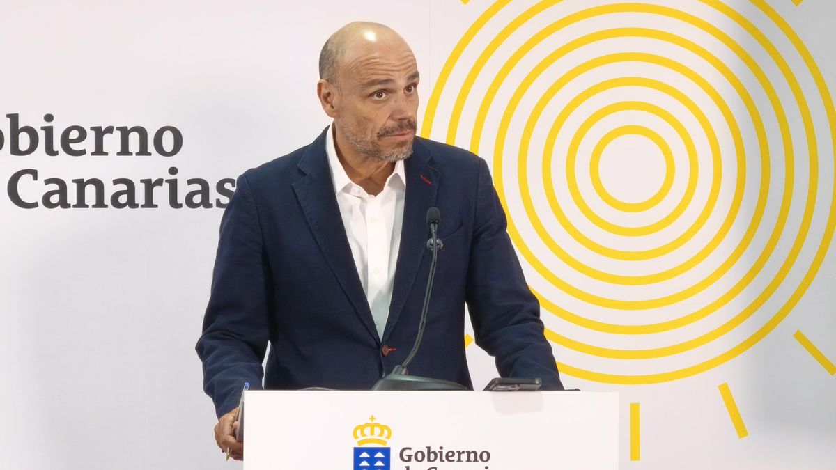 El portavoz del Gobierno de Canarias, Alfonso Cabello, en rueda de prensa este lunes.