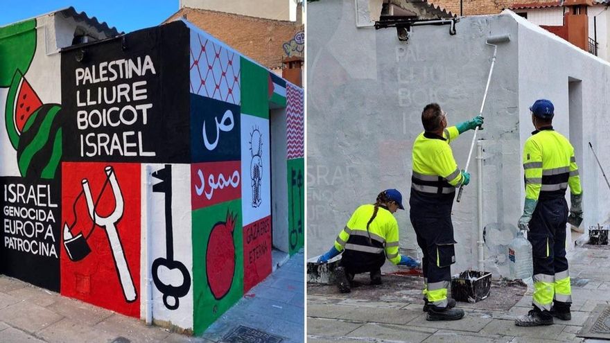 Vecinos de Benimaclet denuncian que el Ayuntamiento de València ha borrado un mural de solidaridad con Palestina