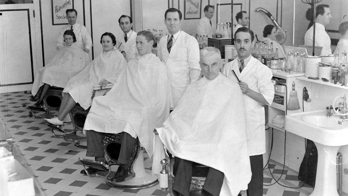 Salón de una barbería, 1938.