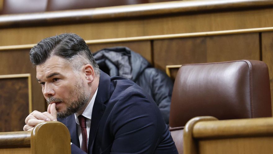 El portavoz de ERC, Gabriel Rufián, durante el pleno del Congreso de este miércoles.