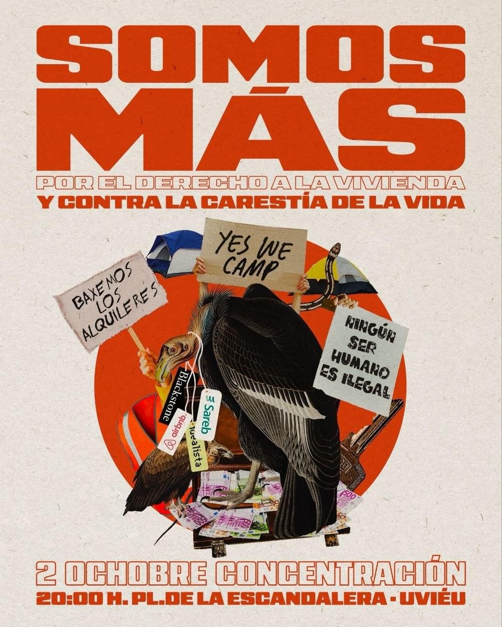 Ama Asturies ha convocado una concentración a las ocho de la tarde de hoy, viernes, en la plaza de La Escandalera, en la capital asturiana, por el derecho a la vivienda y contra la carestía de la vida. 