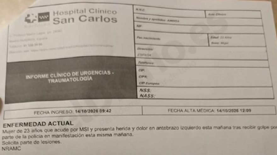 Parte de lesiones de Ainhoa. Enfermedad actual: agredida por la Policía.