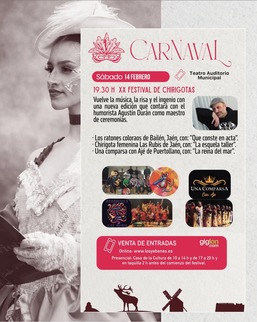 Cartel del Carnaval de Los Yébenes 2026. Programación del sábado 14 de febrero