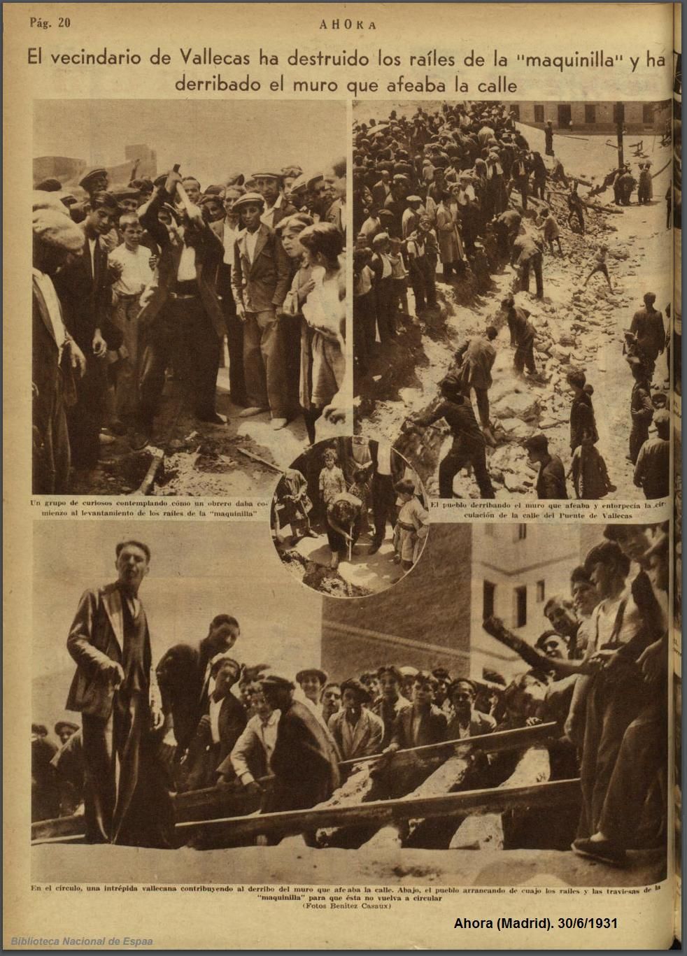 Recorte de periódico con la noticia de la destrucción de raíles de la "maquinilla"