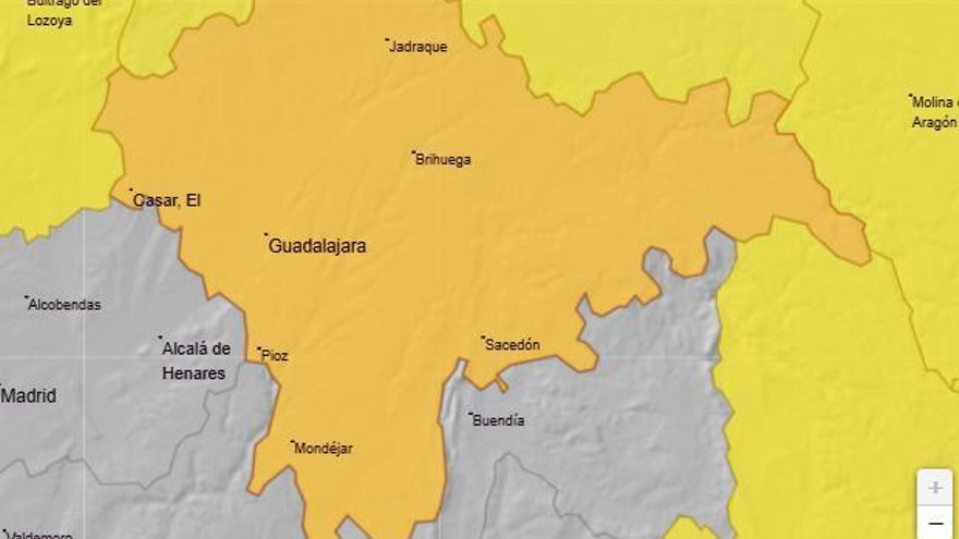 Aviso naranja por nieve en buena parte de Guadalajara este domingo