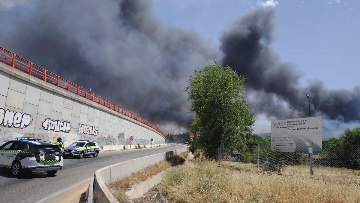 Imagen del incendio entre Mejorada del Campo y Alcalá de Henares que ha mantenido suspendido el AVE Madrid-Barcelona.