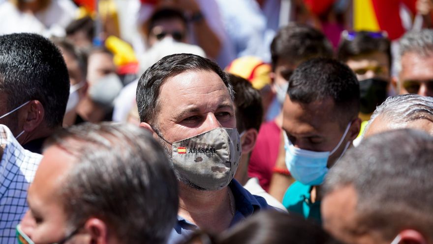 El líder de Vox, Santiago Abascal, participa en una concentración contra los indultos a los presos del ‘procés’, en la Plaza de Colón