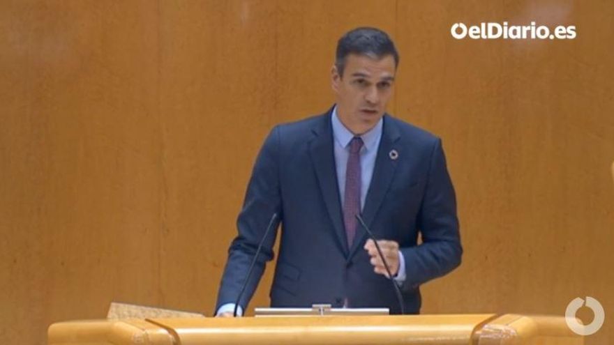Pedro Sánchez durante su comparecencia en el Senado