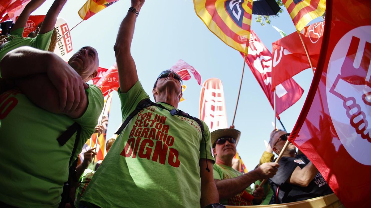 Asalariados del campo se manifiestan ante el Ministerio de Agricultura para reclamar que se les tenga en cuenta.