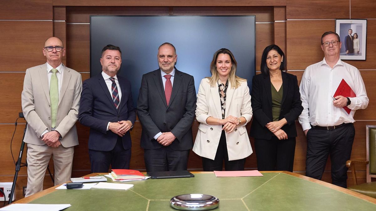 Reunión este jueves de la directora general de Transportes del Gobierno de Canarias, María Fernández, acompañada por la consejera de Movilidad del Cabildo de Tenerife, Eulalia García, y el consejero de Movilidad Sostenible del Cabildo de Gran Canaria, Teodoro Sosa, junto al equipo de la dirección general del Ministerio, con representación del subdirector general de Planificación Ferroviaria, Jorge Ballesteros, y el subdirector general de Evaluación y Normativa Ferroviaria, Gonzalo Díaz.