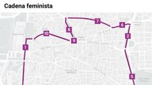 MAPA | Una cadena humana feminista en el centro de Madrid da el pistoletazo de salida a los preparativos del 8M
