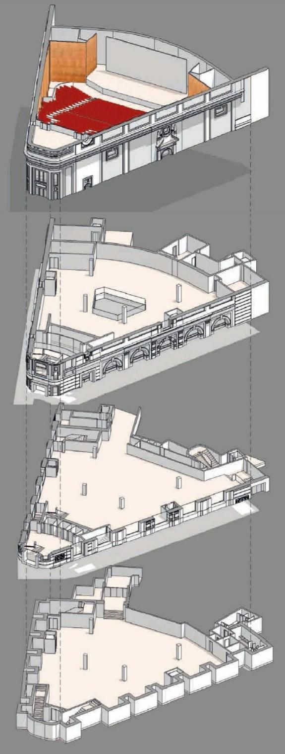 Proyecto para los locales del Palacio de la Prensa, por plantas