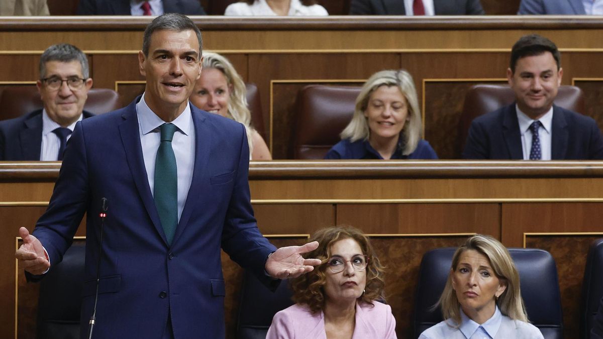 El presidente del Gobierno, Pedro Sánchez, durante su intervención en la sesión de control al Ejecutivo este miércoles en el Congreso.