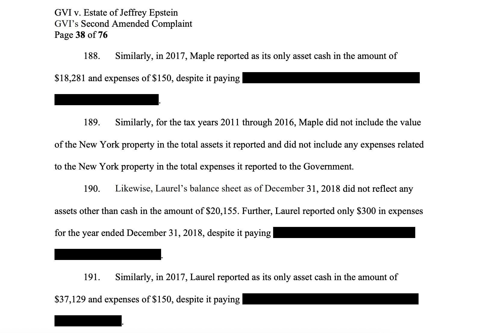 Parte censurada de un documento sobre Epstein que ha podido ser revelada