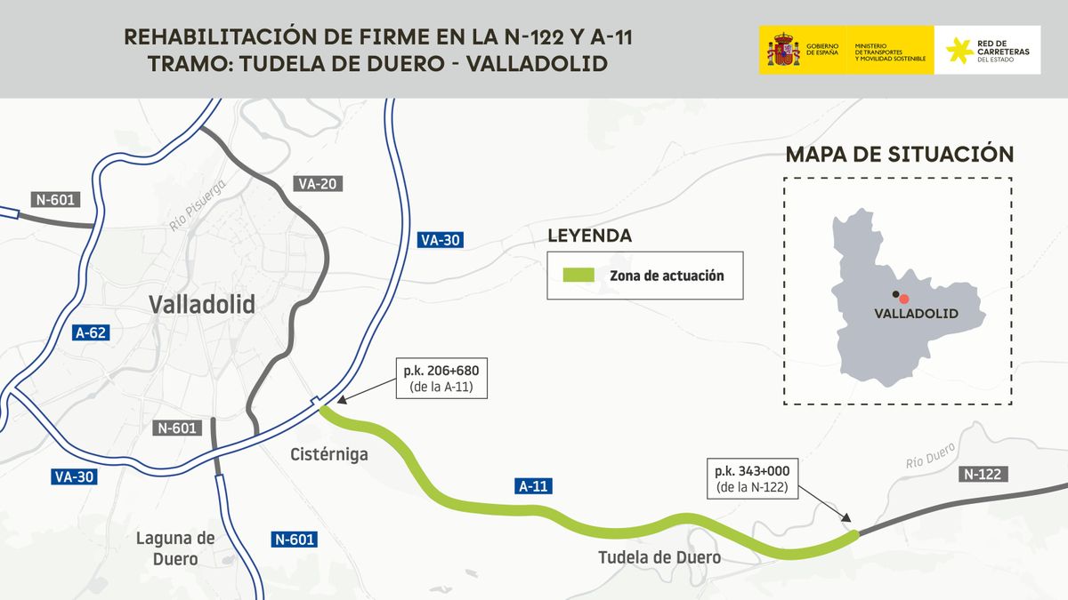 El Ministerio de Transportes inicia las obras de rehabilitación de la N-122 y la A-11 entre Tudela de Duero y Valladolid