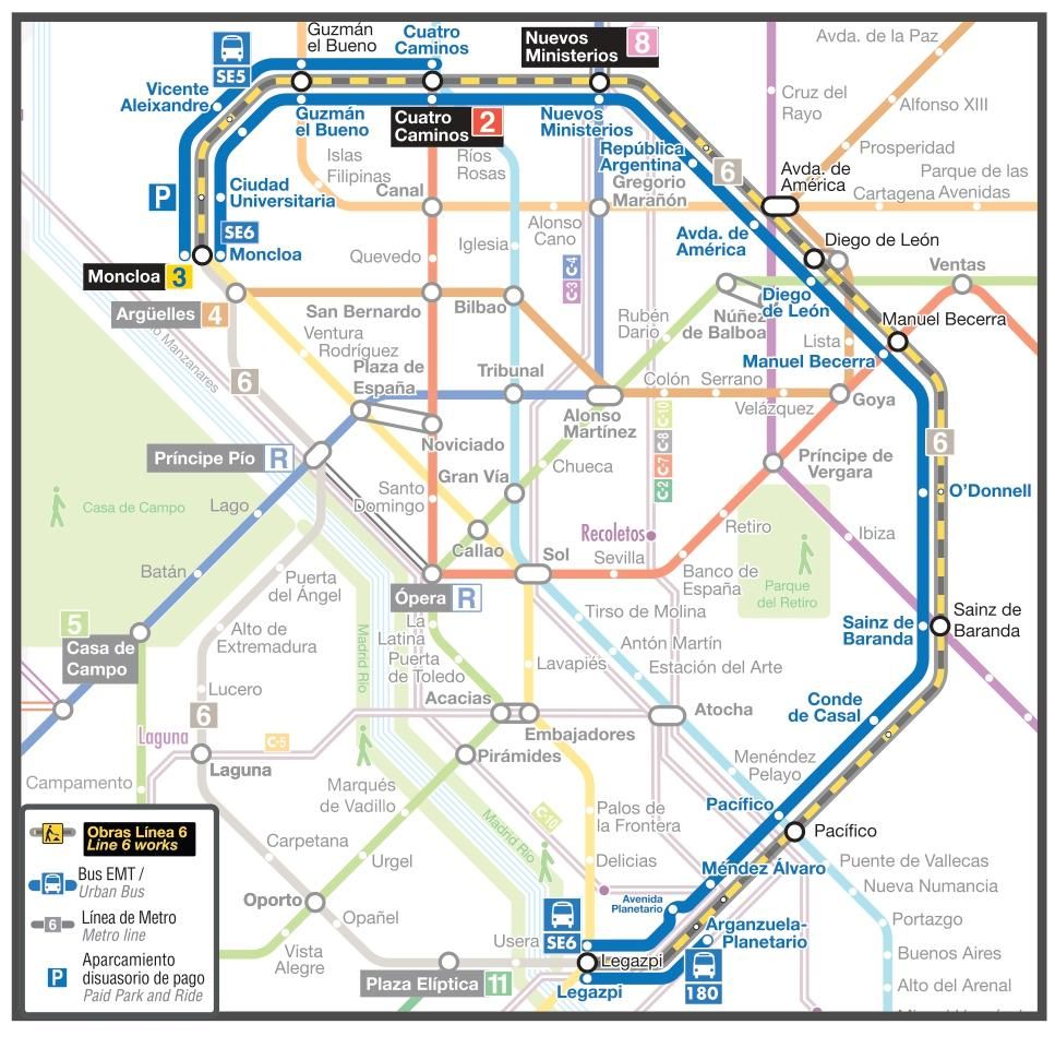 Plano de enlaces con los servicios especiales de autobús y las paradas afectadas