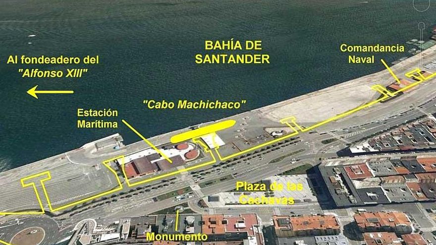 Proyección sobre de los muelles, pantalanes y atraque del Cabo Machichaco.
