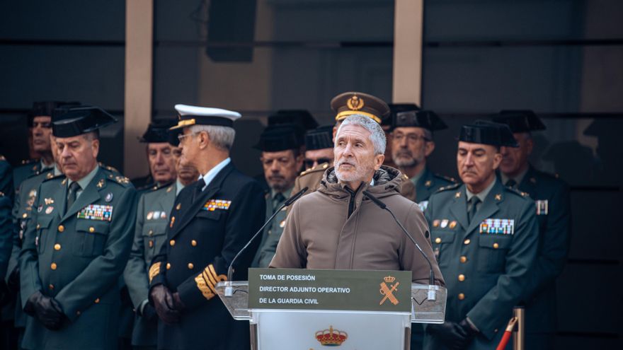 El ministro de Interior, Fernando Grande-Marlaska, durante su intervención en el acto de toma de posesión del nuevo DAO de la Guardia Civil
