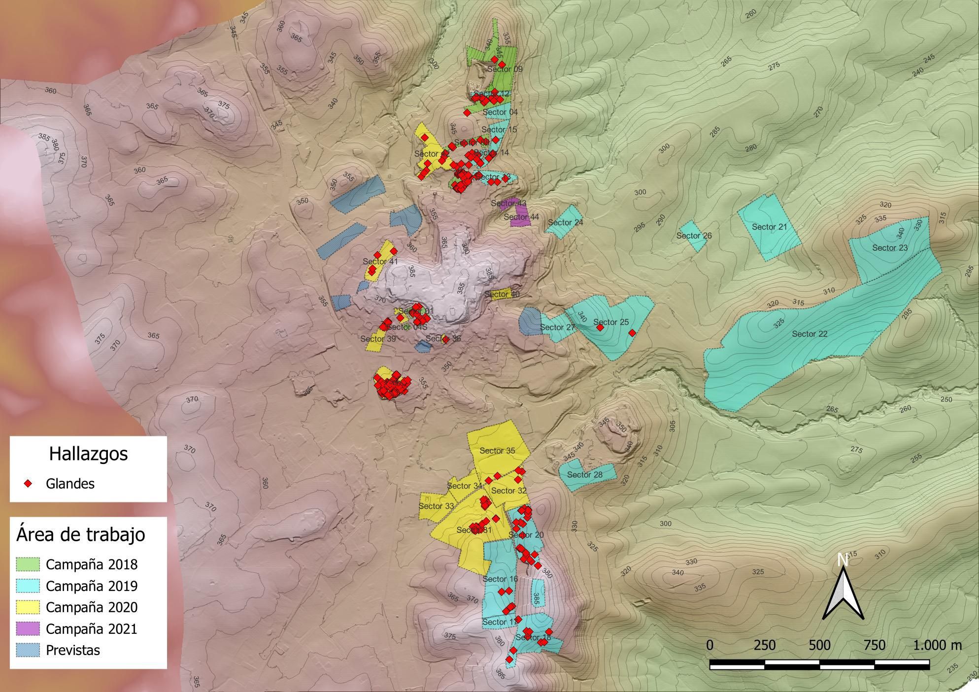 Territorio prospectado en el área de Ulia/Montemayor y hallazgos de proyectiles de honda (glandes) en plomo. En 2026 los trabajos se han centrado e el área Occidental así como en el entorno de Montilla