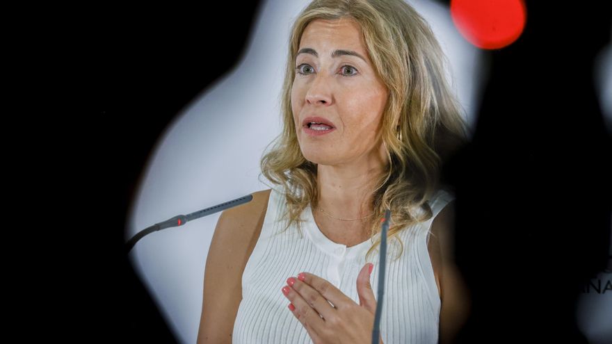 La ministra de Transportes, Movilidad y Agenda Urbana, Raquel Sánchez hace declaraciones a los medios. EFE/ Juan Carlos Hidalgo