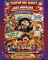 Cartel anunciador del carnaval infantil con la juez Mafalda en el juicio del año en Oviedo.
