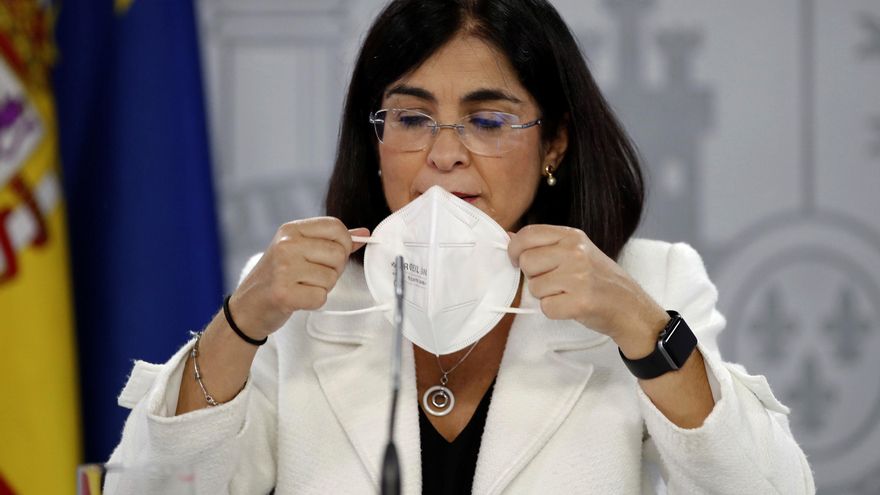 La ministra de Sanidad, Carolina Darias, ofrece una rueda de prensa este miércoles tras presidir el Consejo Interterritorial del Sistema Nacional de Salud (CISNS) celebrado en Madrid. EFE/ Javier López